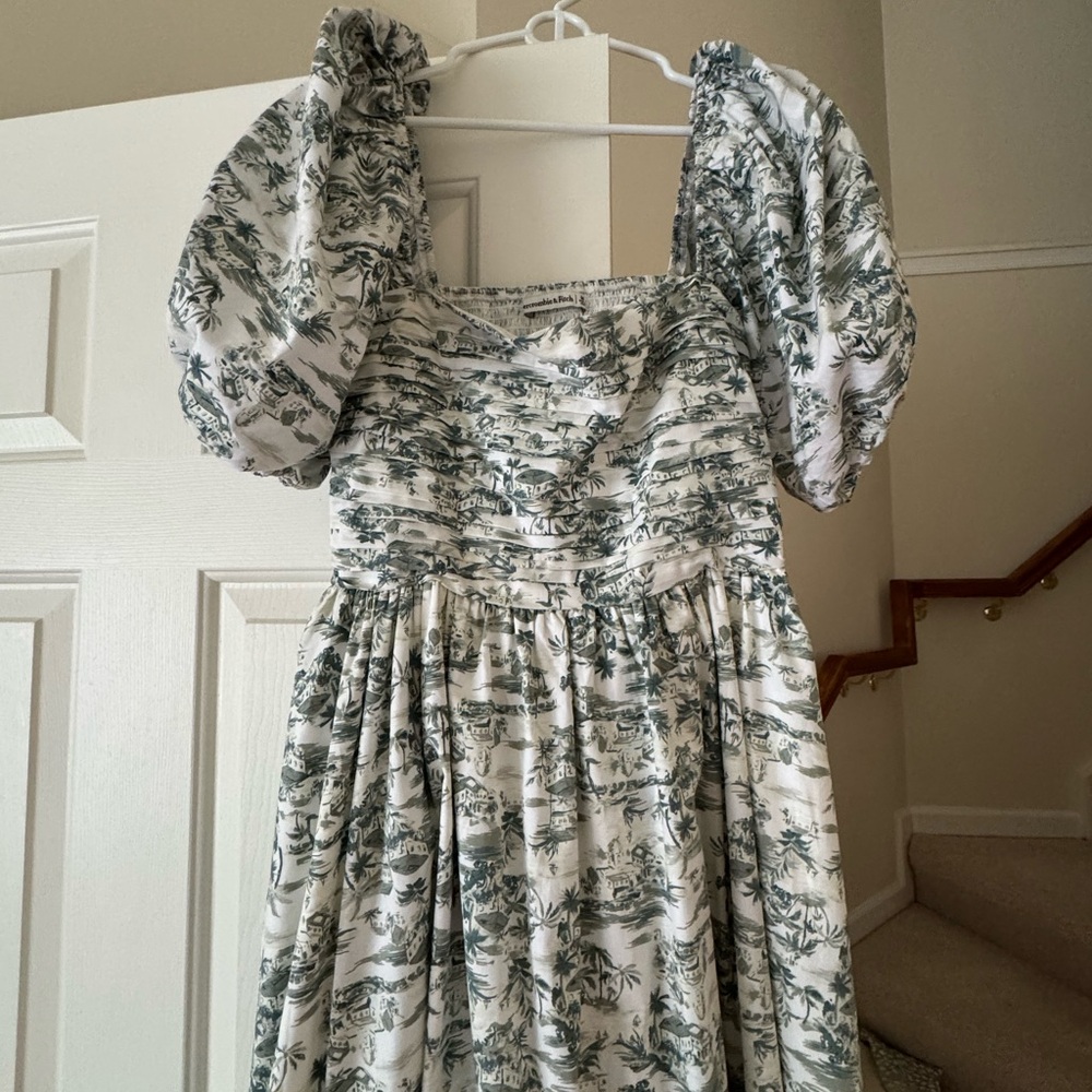 Abercrombie & Fitch Green and White Pleated Sundress